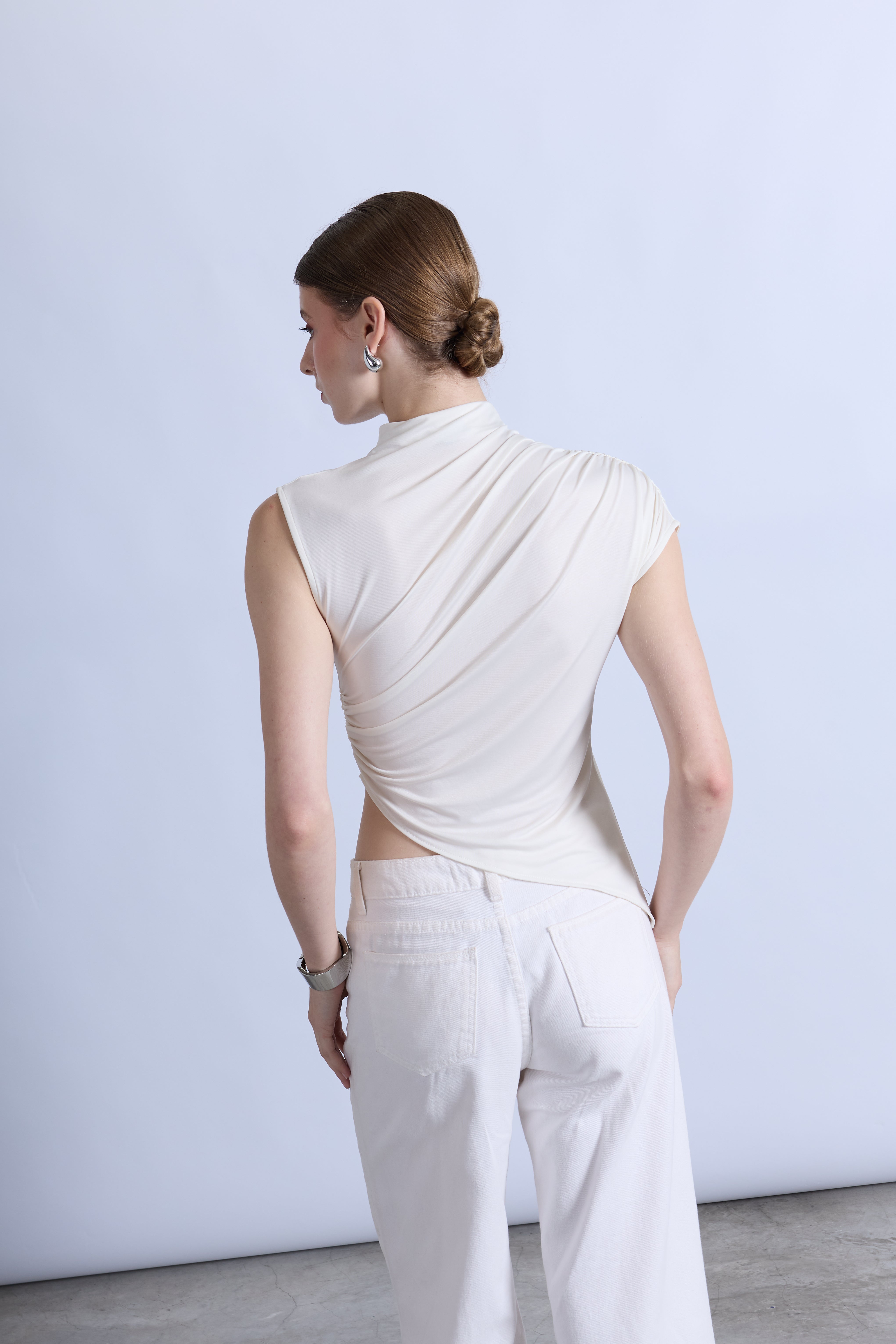 Top Drapeado Cuello Mock - Perla
