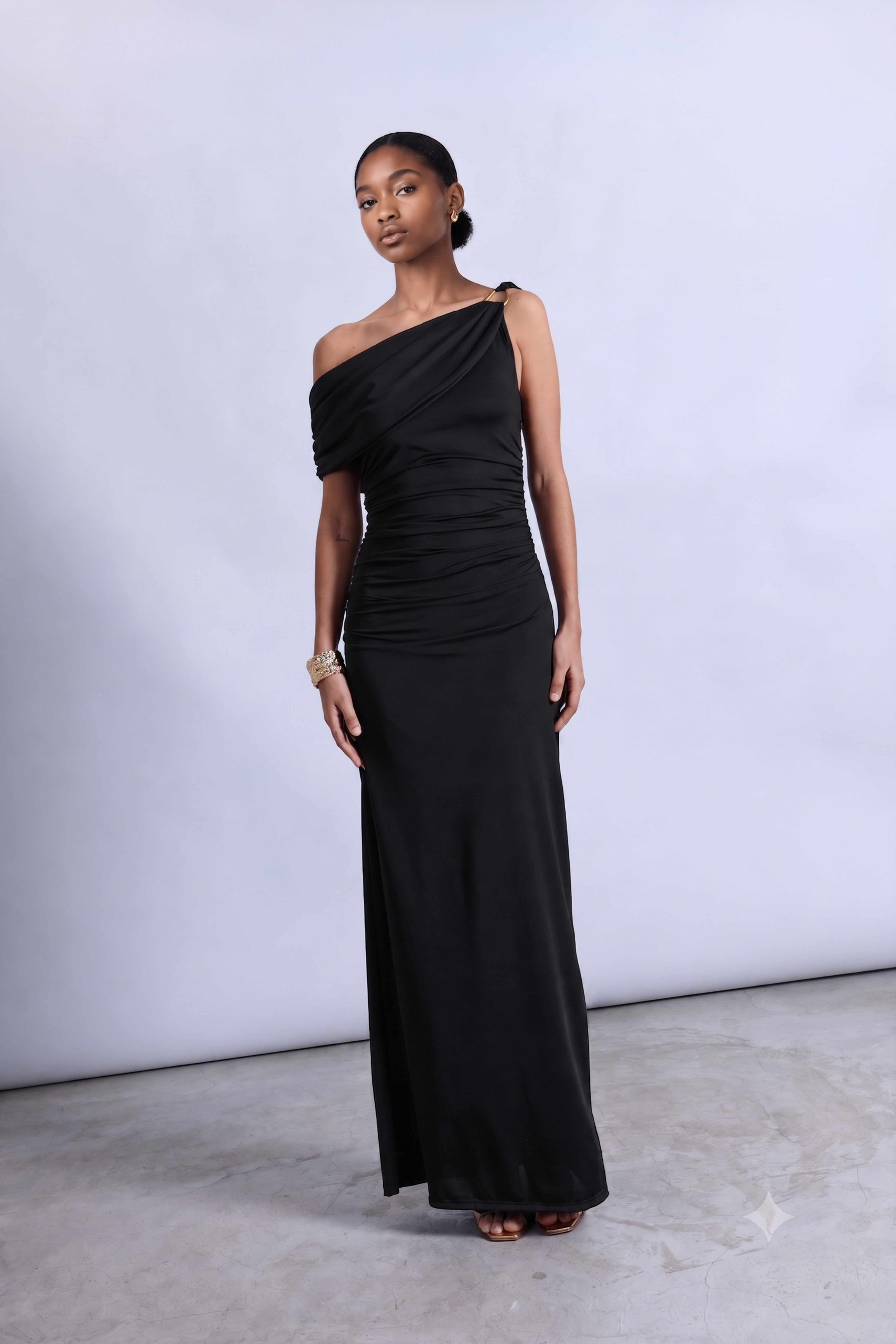 Vestido One Shoulder Drapeado - Negro