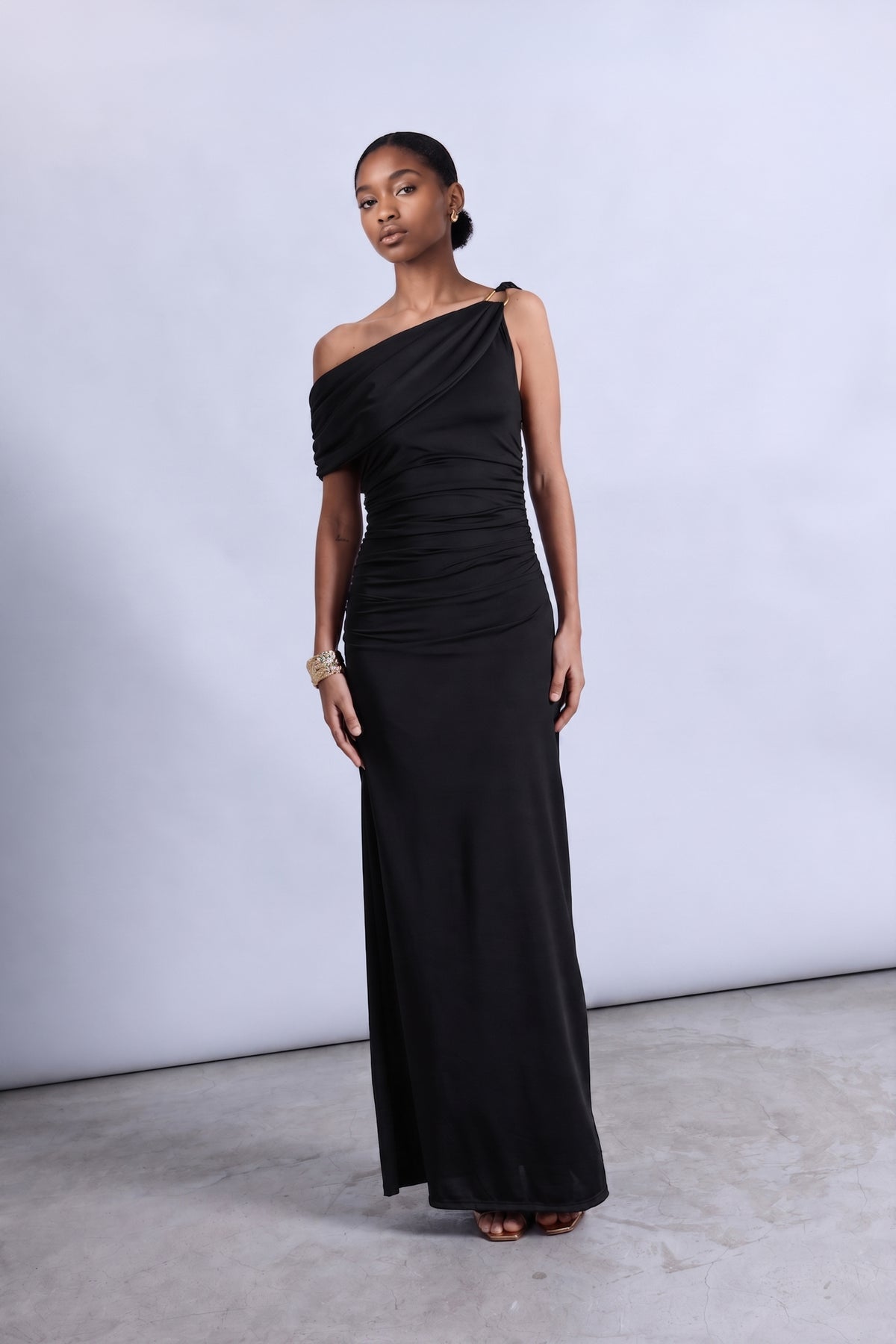 Vestido One Shoulder Drapeado - Negro