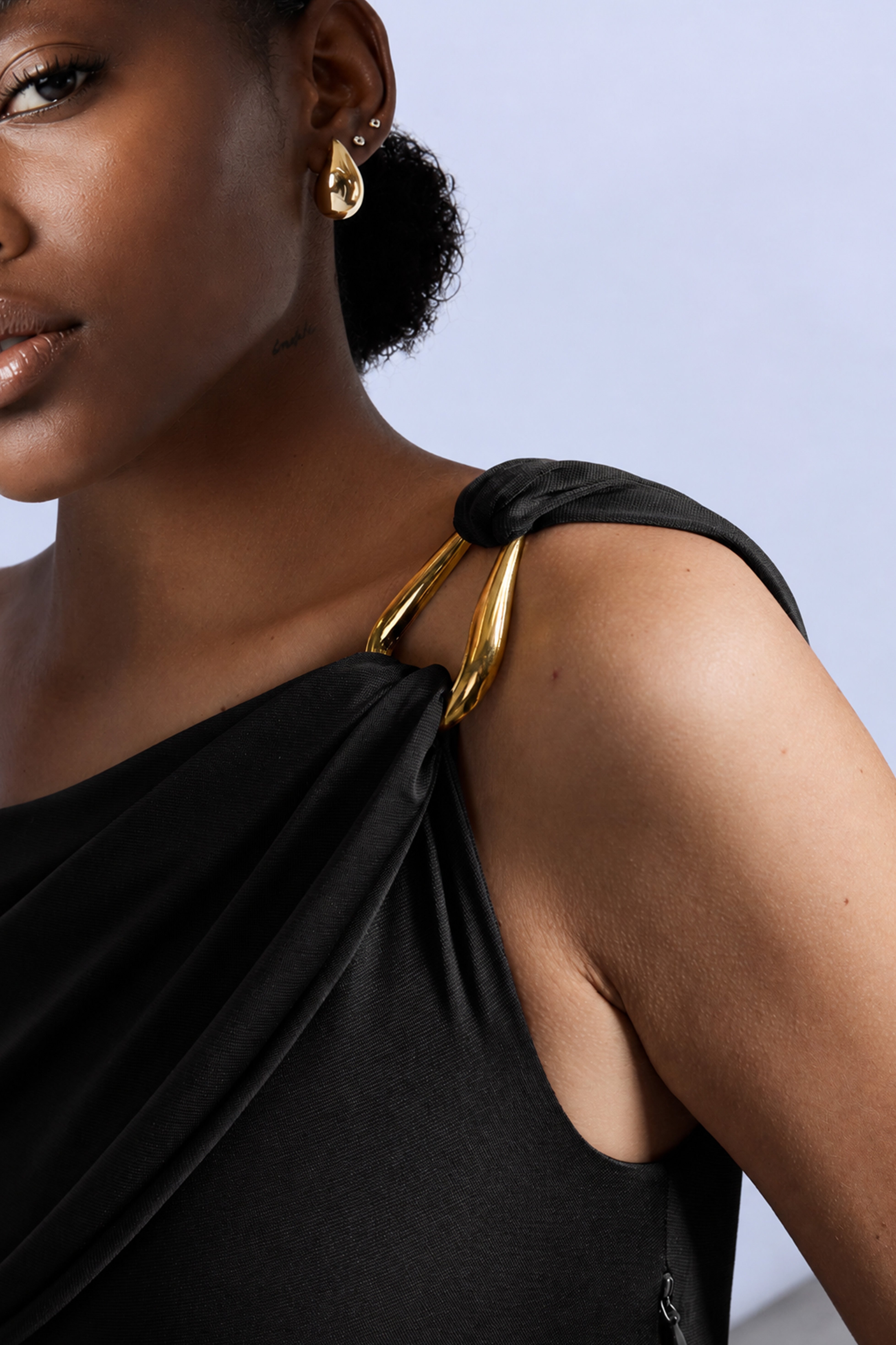 Vestido One Shoulder Drapeado - Negro