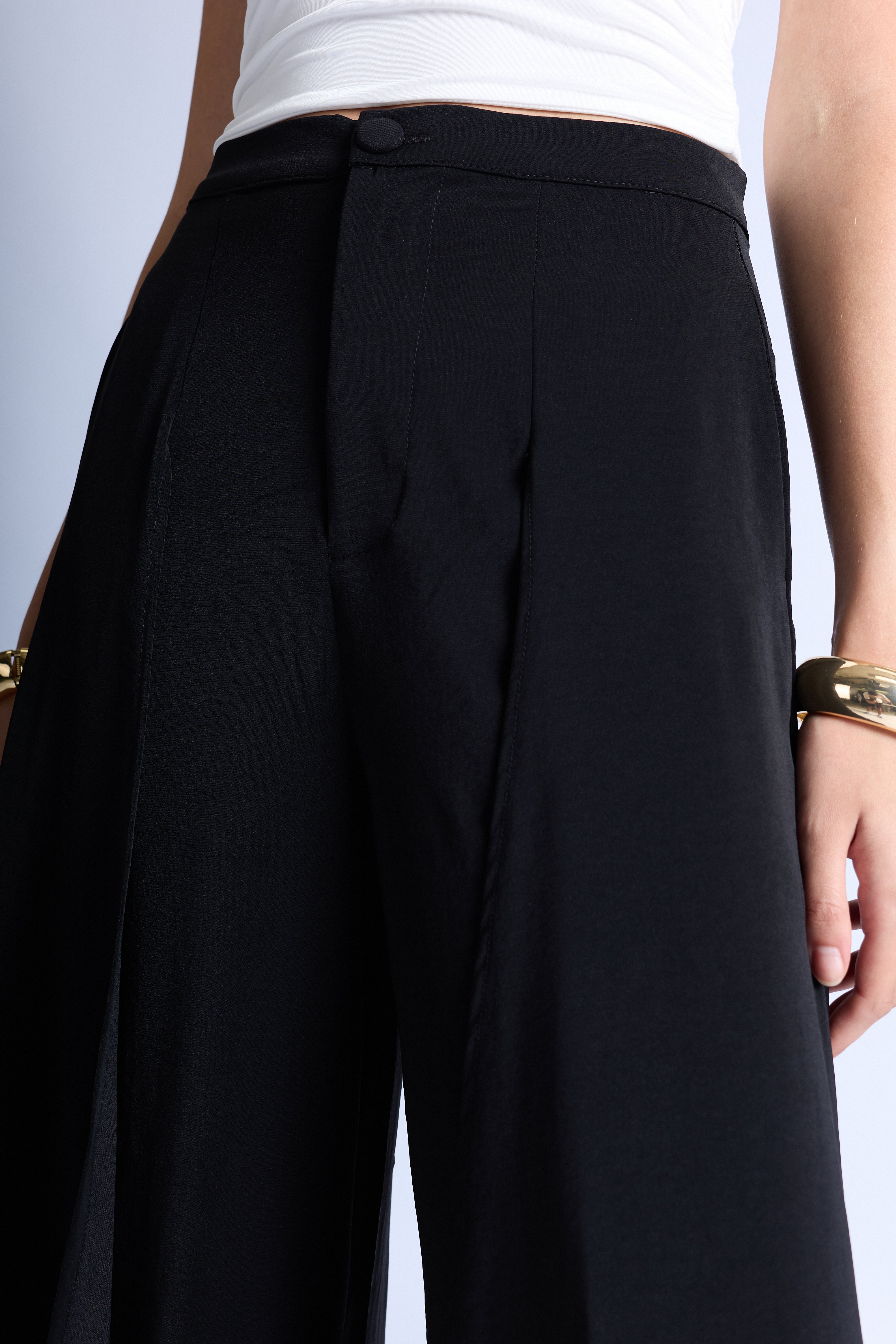 Pantalón Fluido con Volantes - Negro