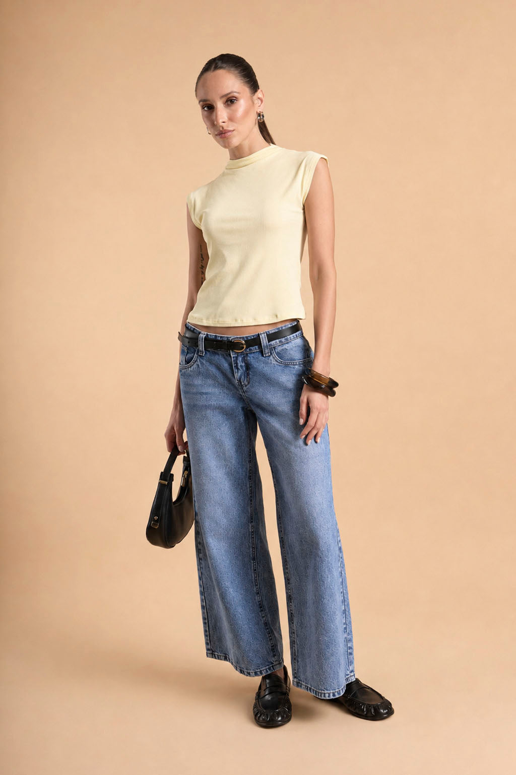 Top Cuello Alto Rib - Mantequilla