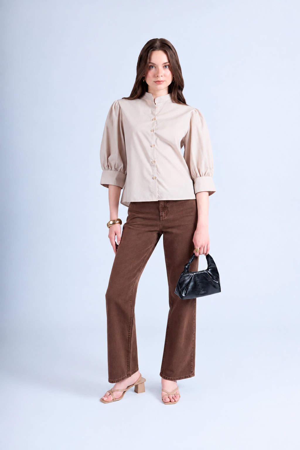 Blusa Manga Abullonada - Beige