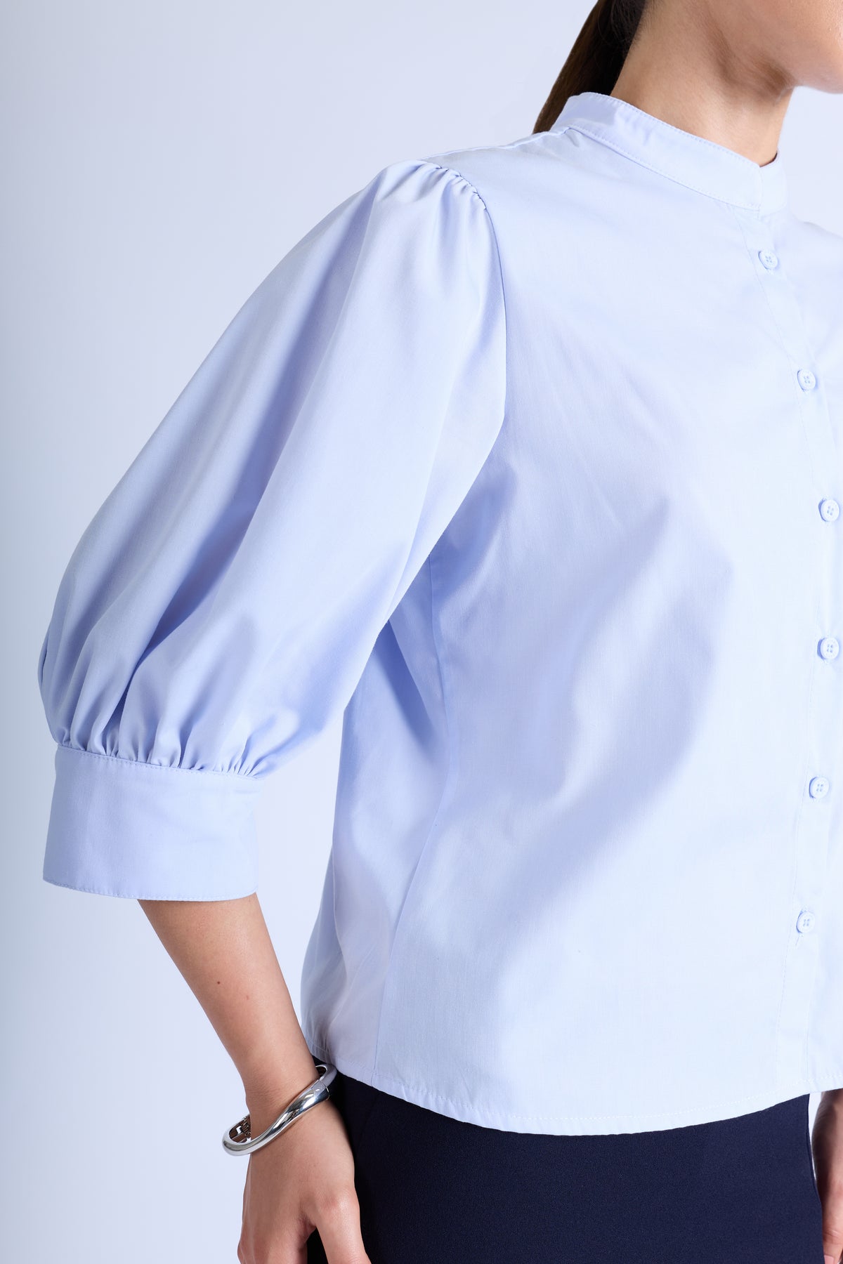 Blusa Manga Abullonada - Celeste