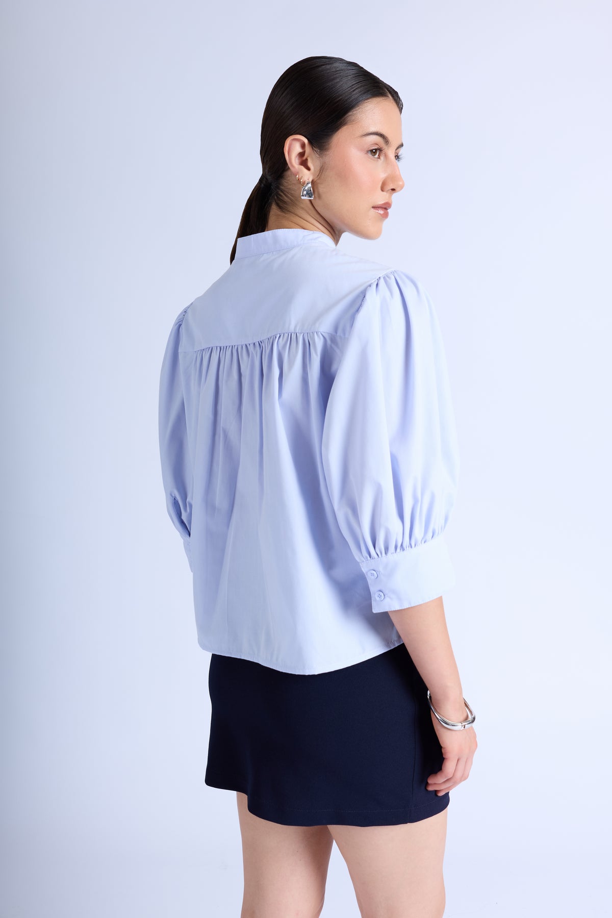 Blusa Manga Abullonada - Celeste