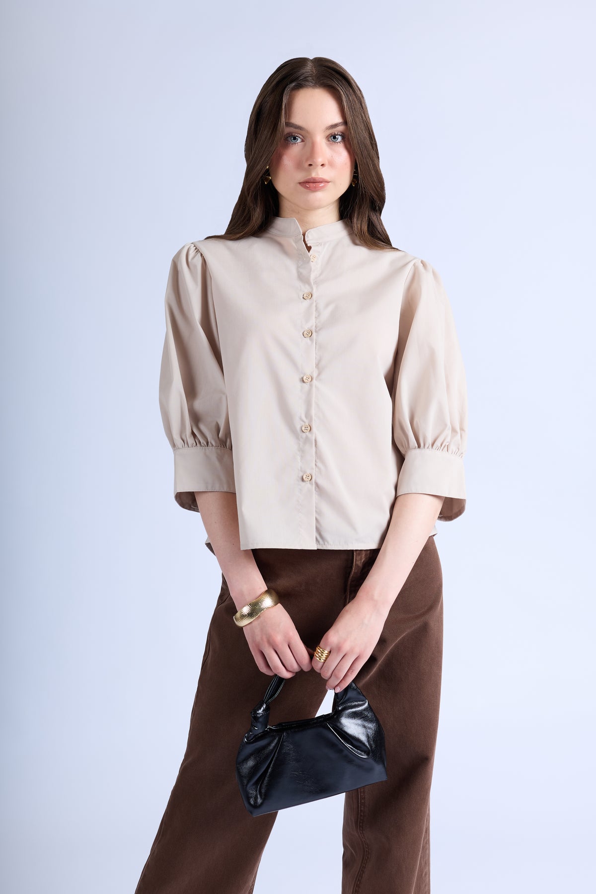 Blusa Manga Abullonada - Beige