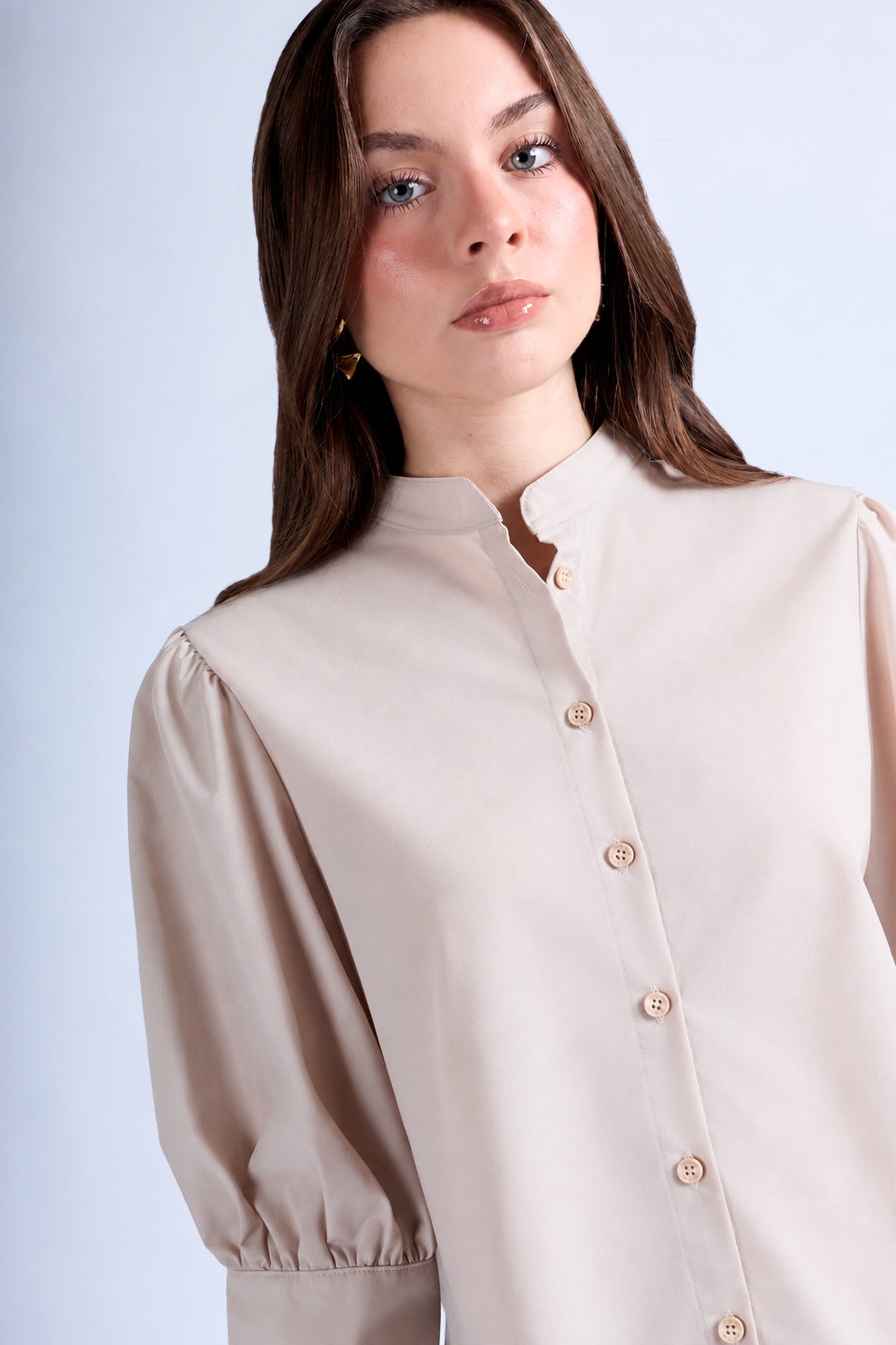 Blusa Manga Abullonada - Beige