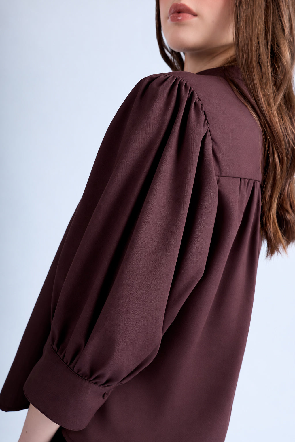 Blusa Manga Abullonada - Marrón