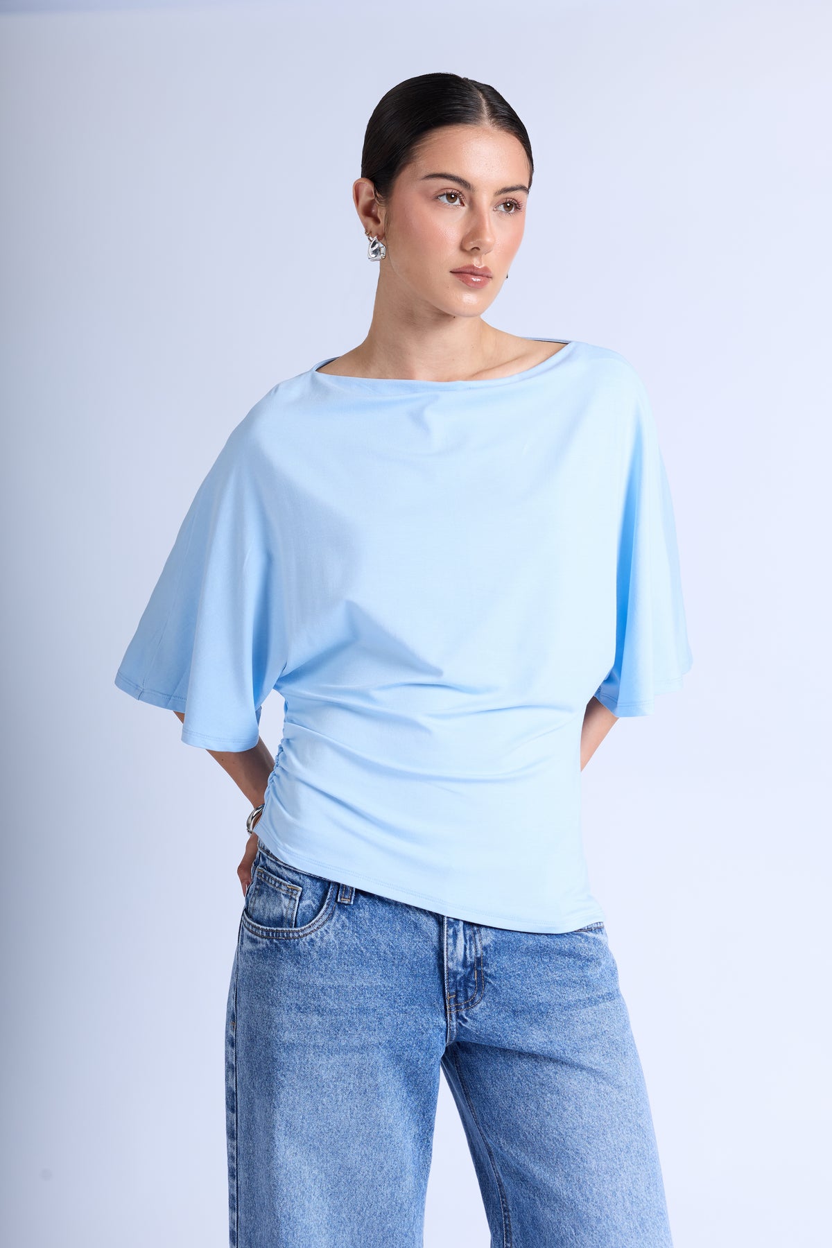 Blusa Básica Manga Amplia - Celeste