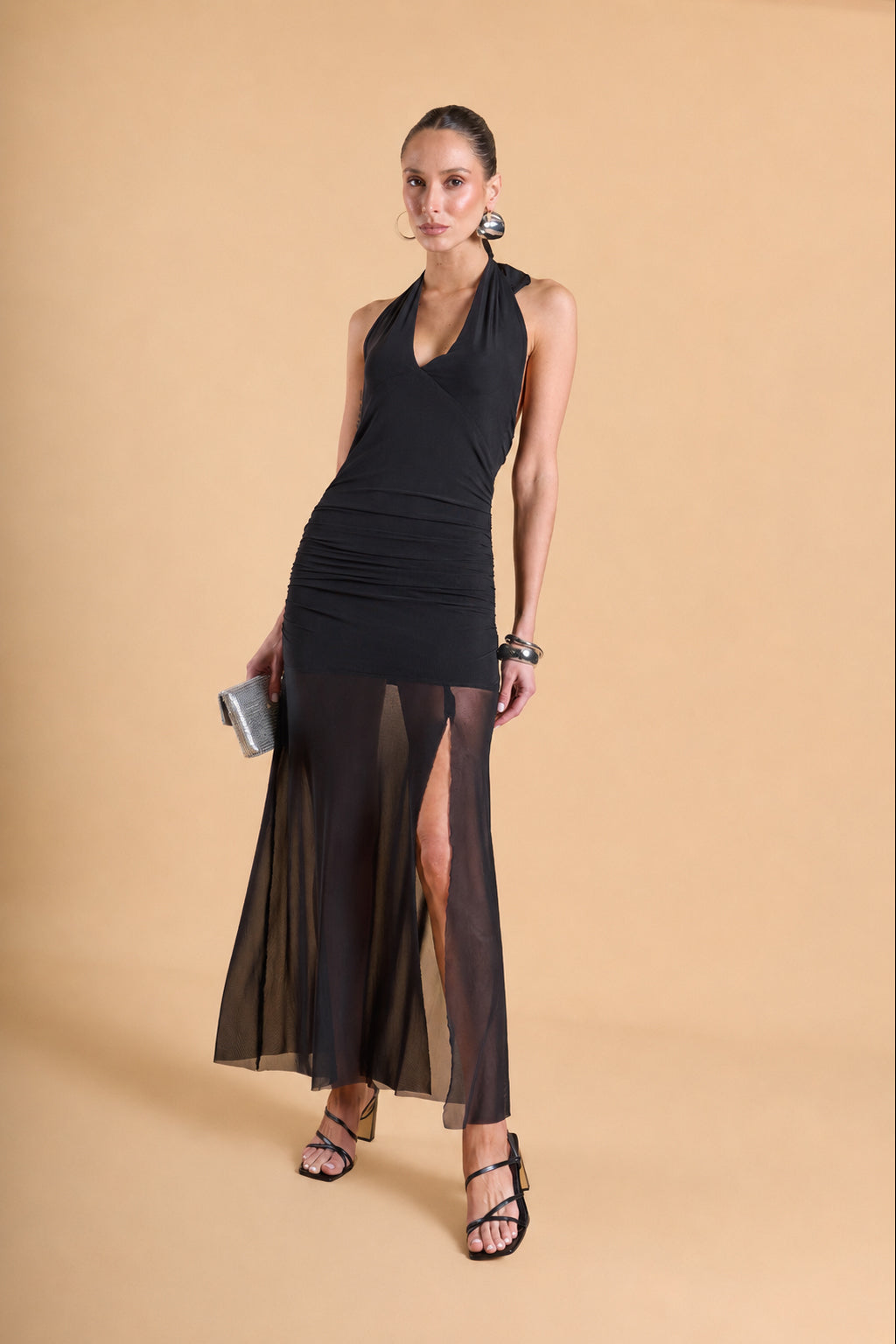 Vestido Halter Drapeado - Negro