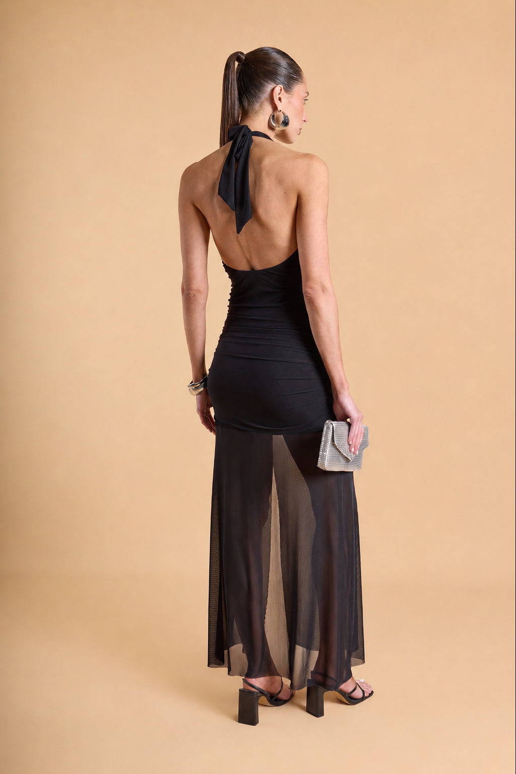 Vestido Halter Drapeado - Negro