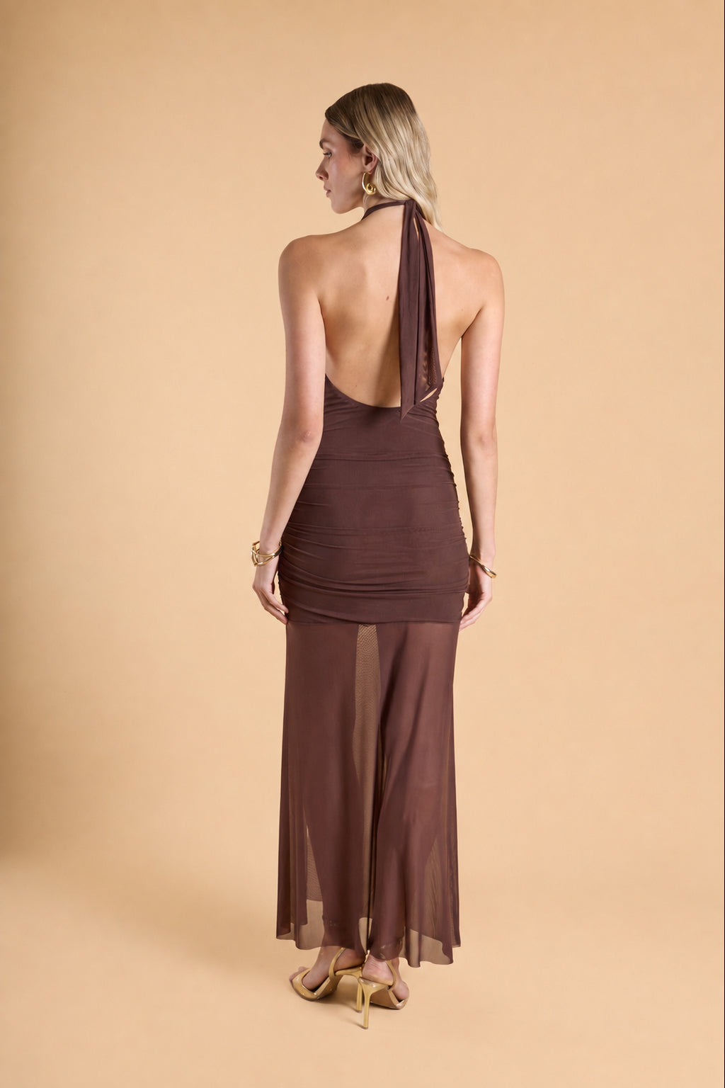 Vestido Halter Drapeado - Marrón