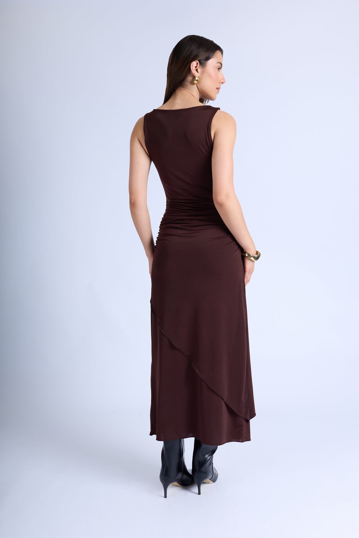 Vestido Midi Asimétrico - Marrón