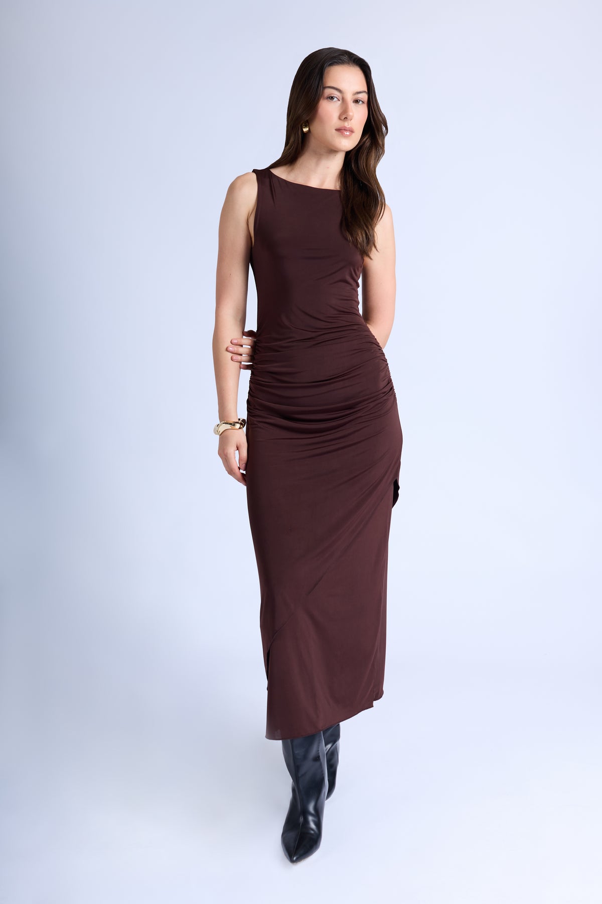 Vestido Midi Asimétrico - Marrón