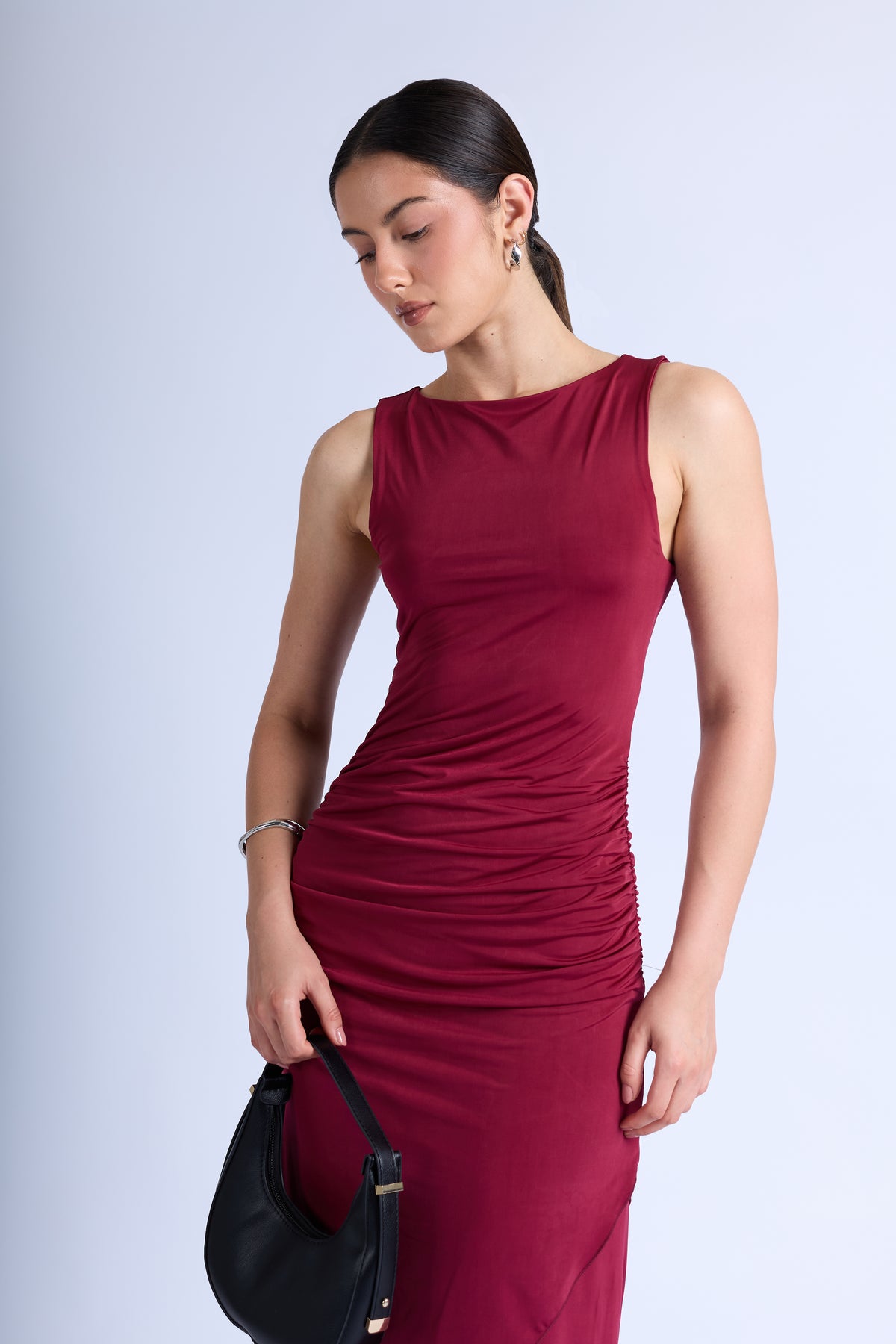 Vestido Midi Asimétrico - Vino