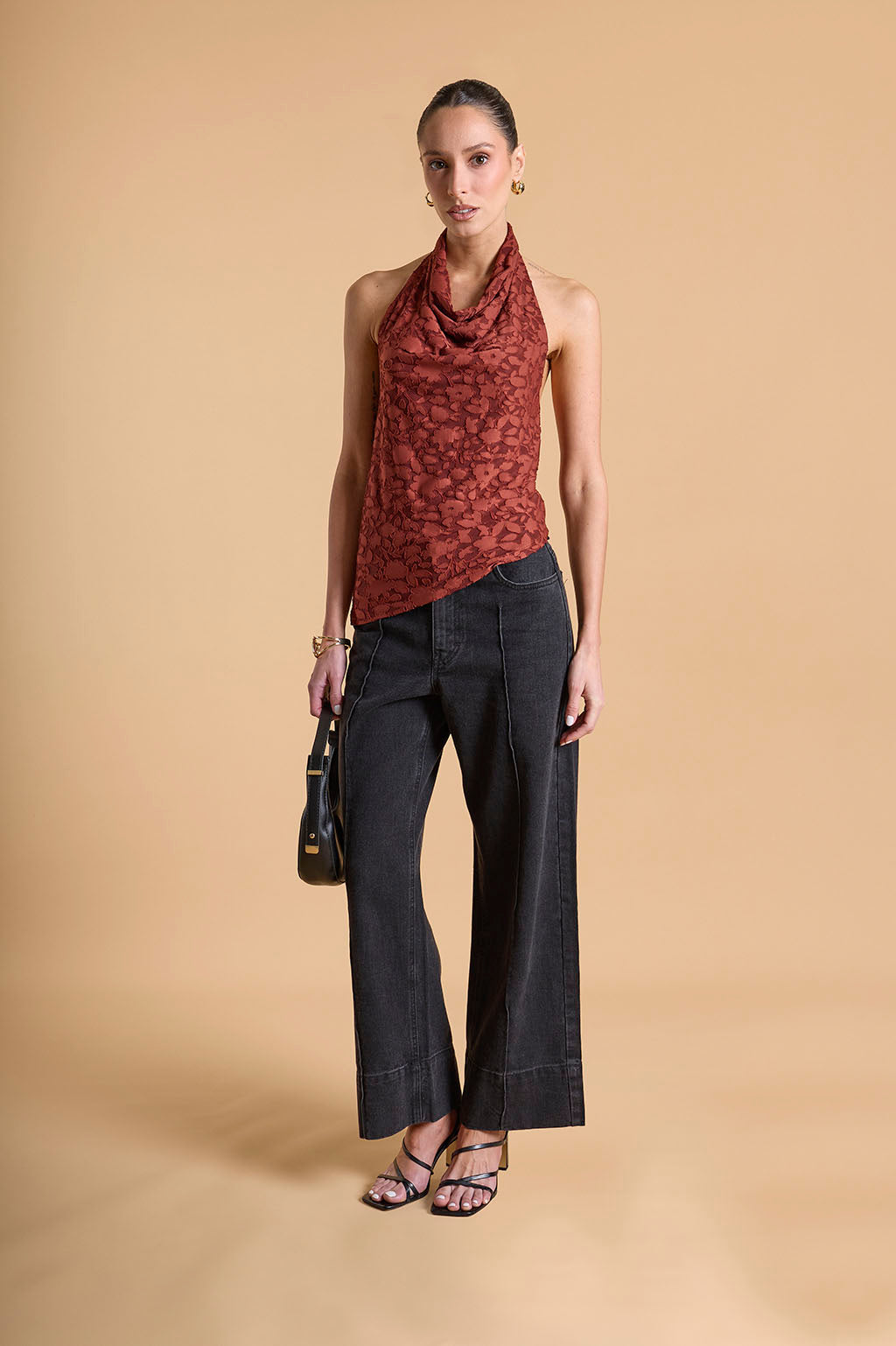 Top Halter Drapeado Textura - Terracota