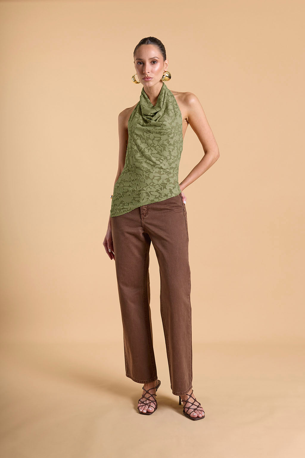 Top Halter Drapeado Textura - Aloe