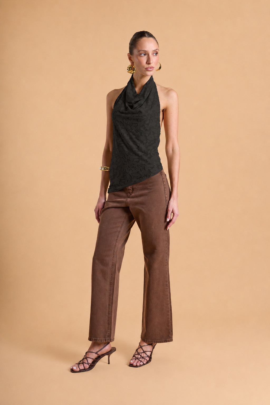 Top Halter Drapeado Textura - Negro