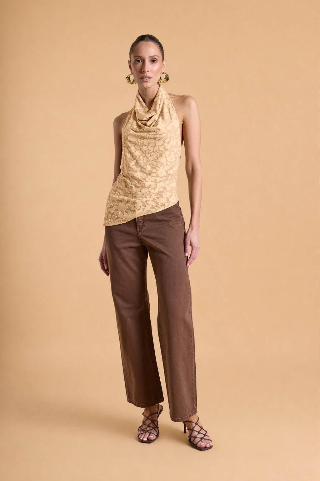 Top Halter Drapeado Textura - Beige