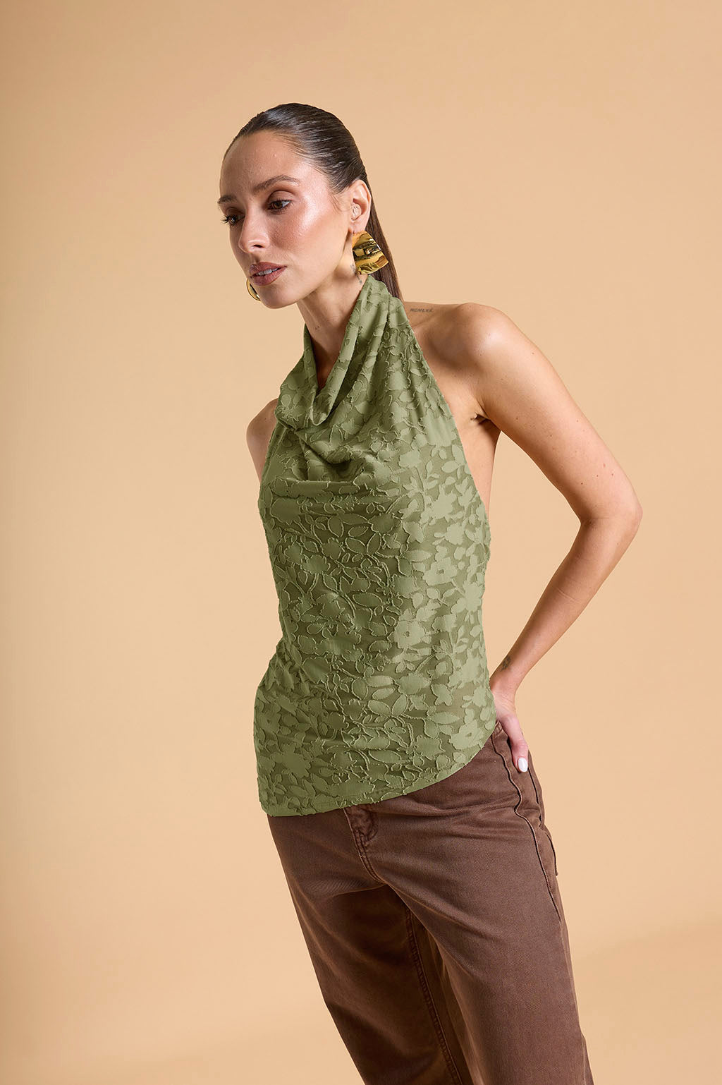 Top Halter Drapeado Textura - Aloe