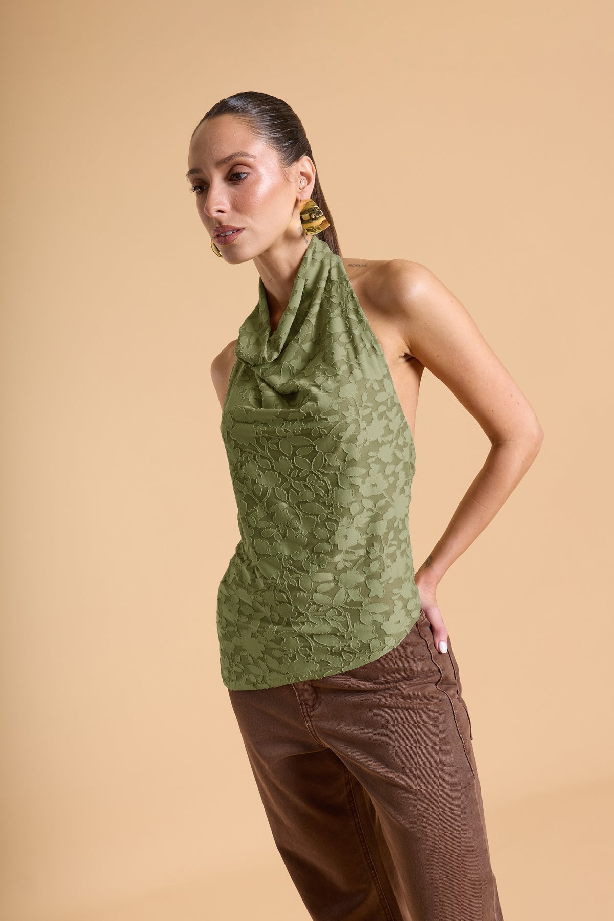 Top Halter Drapeado Textura - Aloe