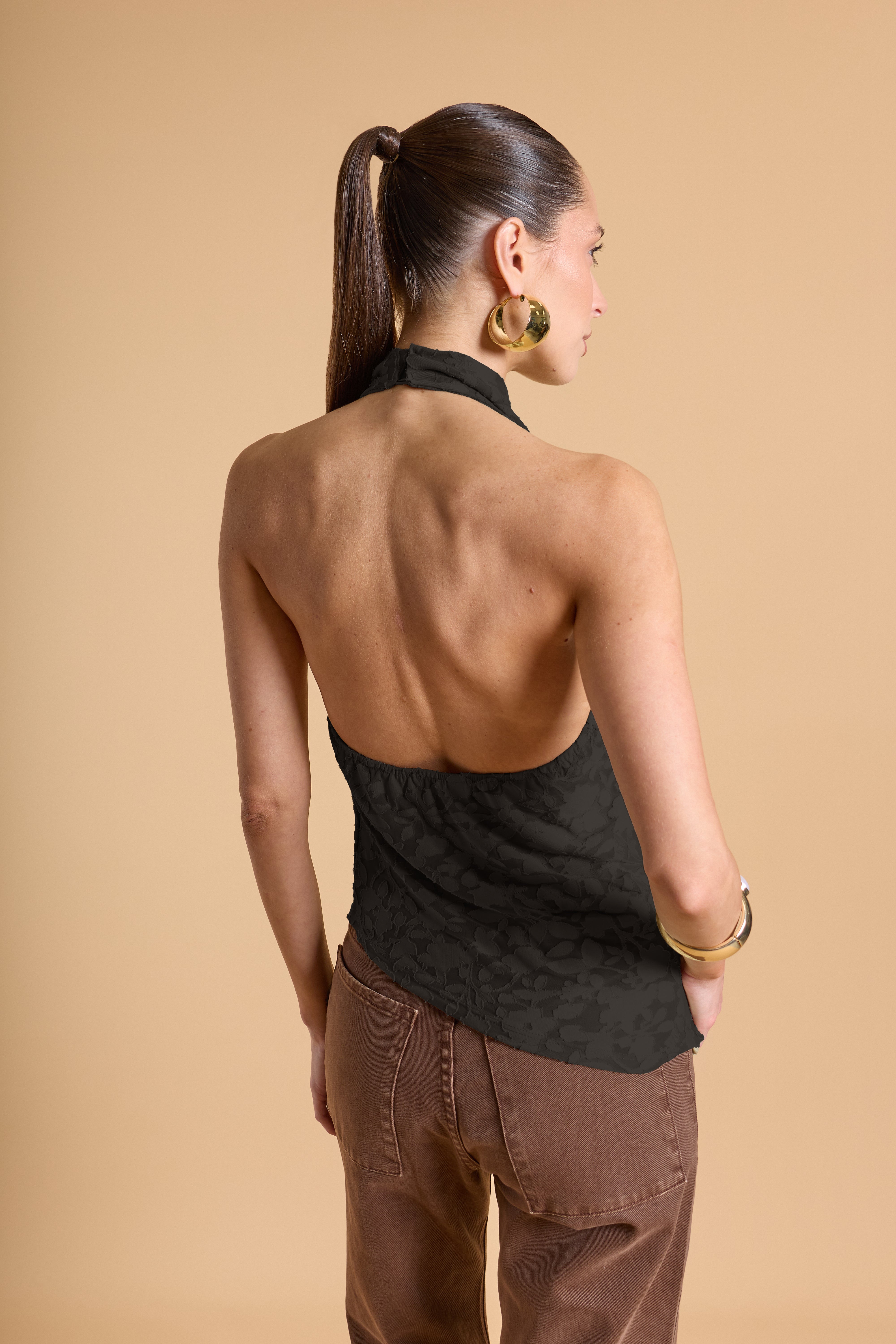 Top Halter Drapeado Textura - Negro