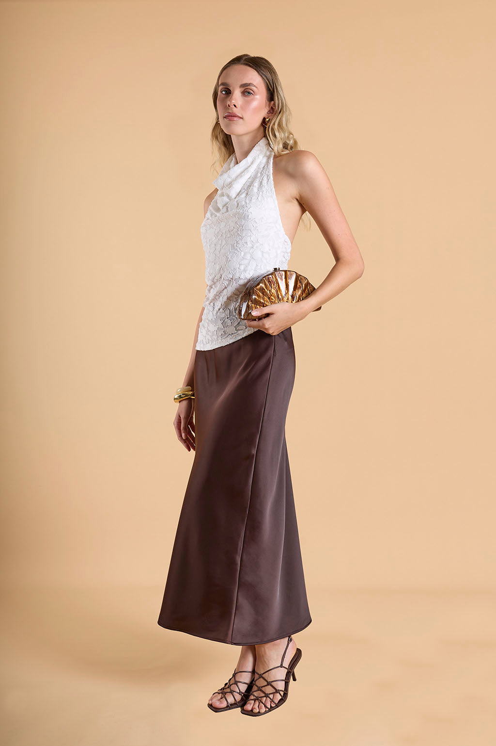 Top Halter Drapeado Textura - Perla