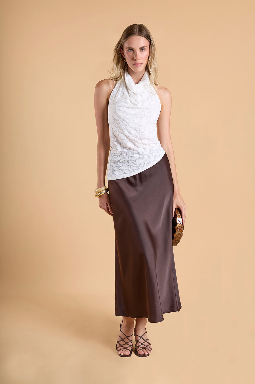Top Halter Drapeado Textura - Perla
