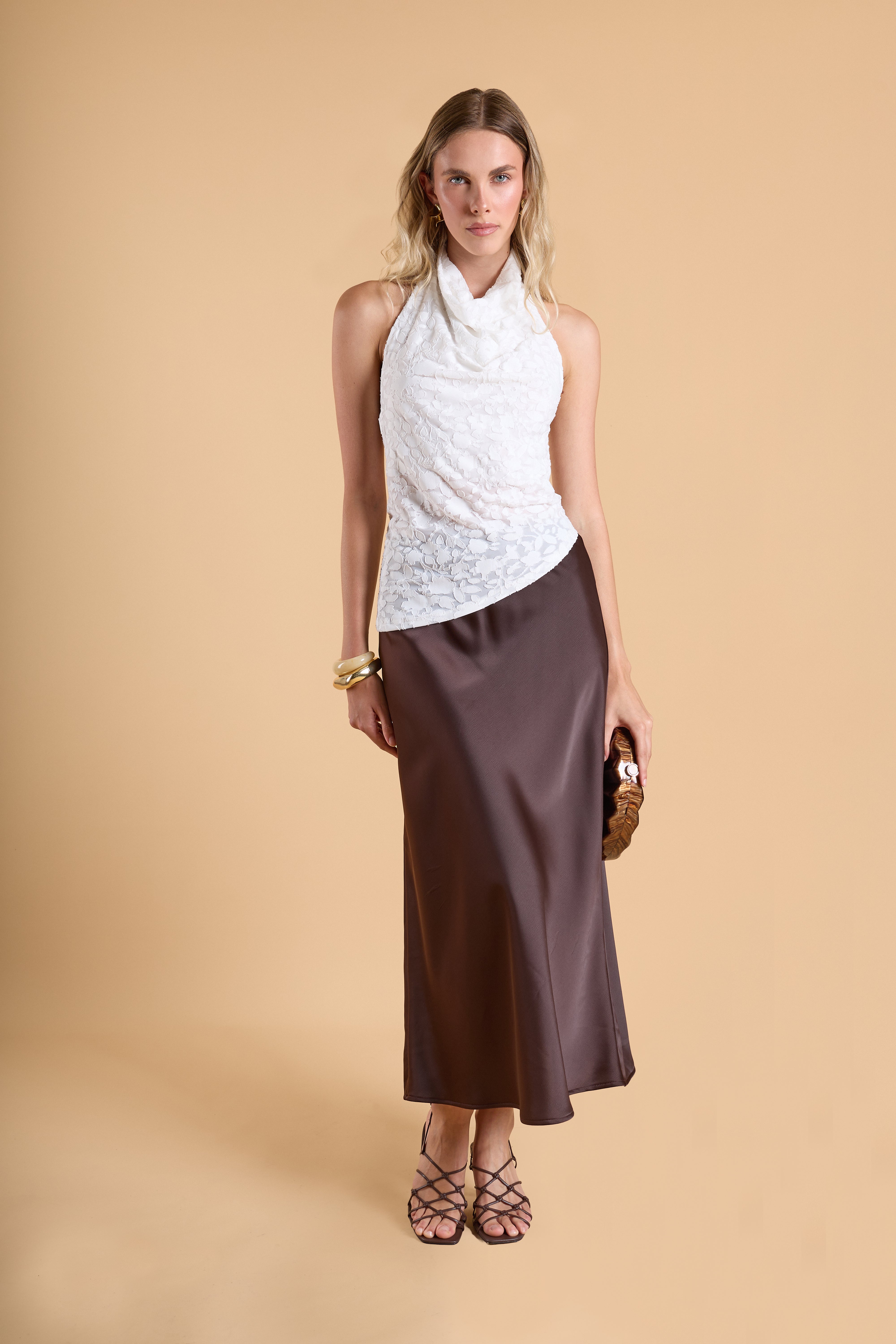 Top Halter Drapeado Textura - Perla