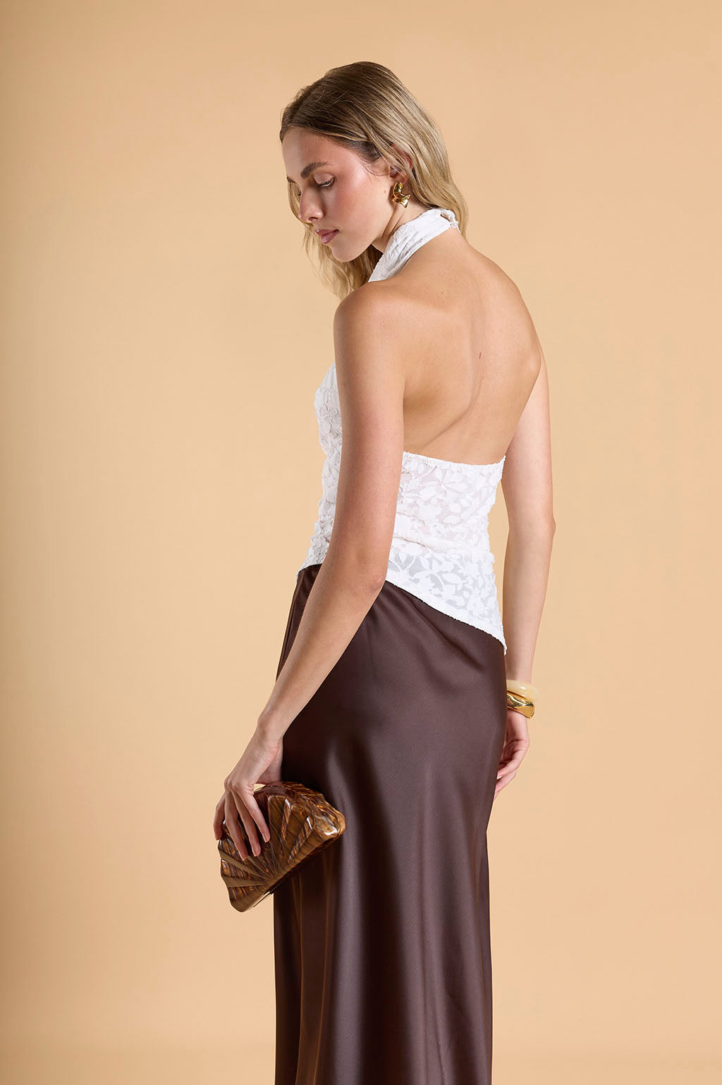 Top Halter Drapeado Textura - Perla