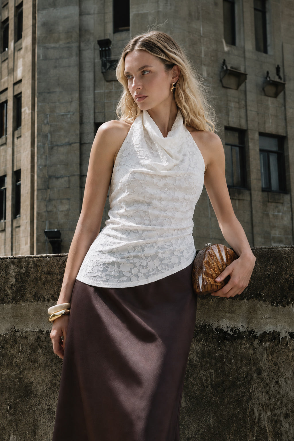 Top Halter Drapeado Textura - Perla