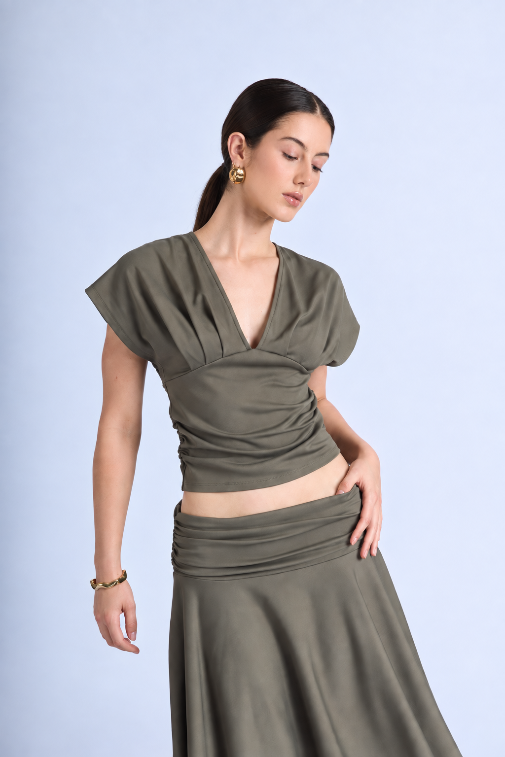 Top Drapeado Escote en V - Verde Musgo