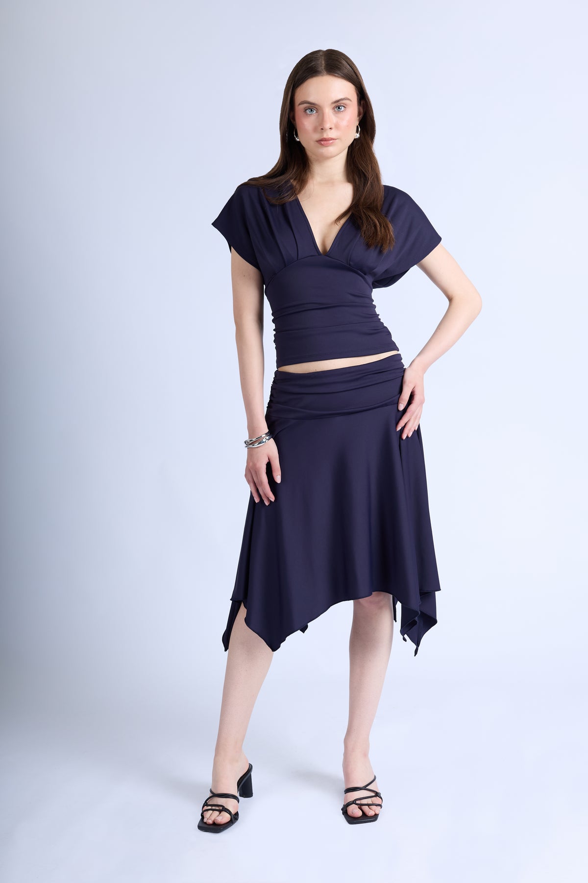 Falda Midi Irregular - Azul Índigo