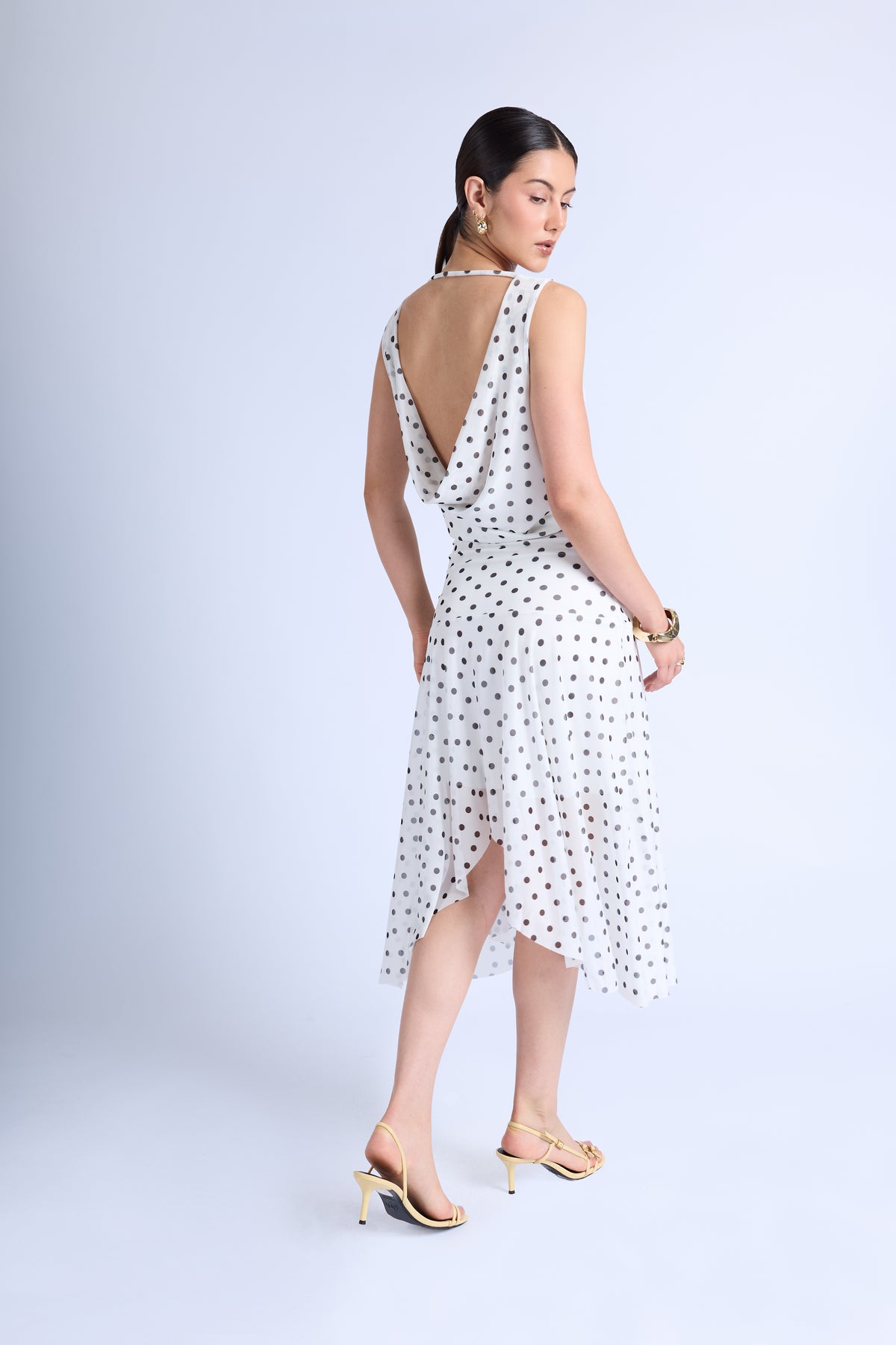 Vestido Drapeado Polka Dots - Perla