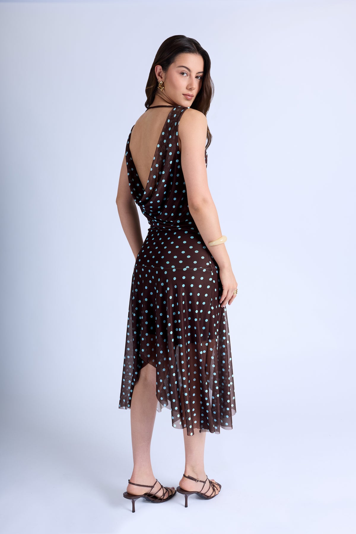 Vestido Drapeado Polka Dots - Marrón