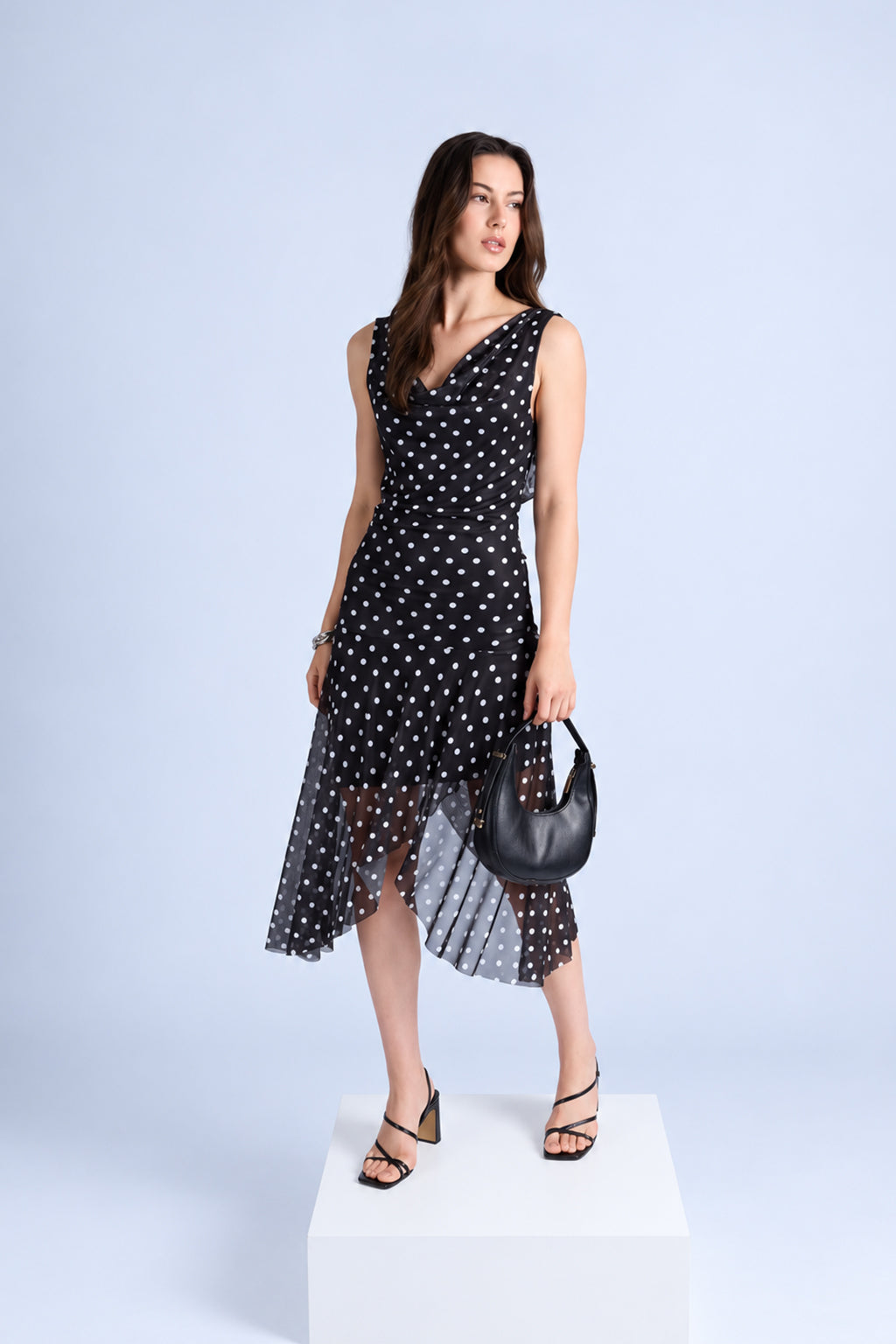 Vestido Drapeado Polka Dots - Negro