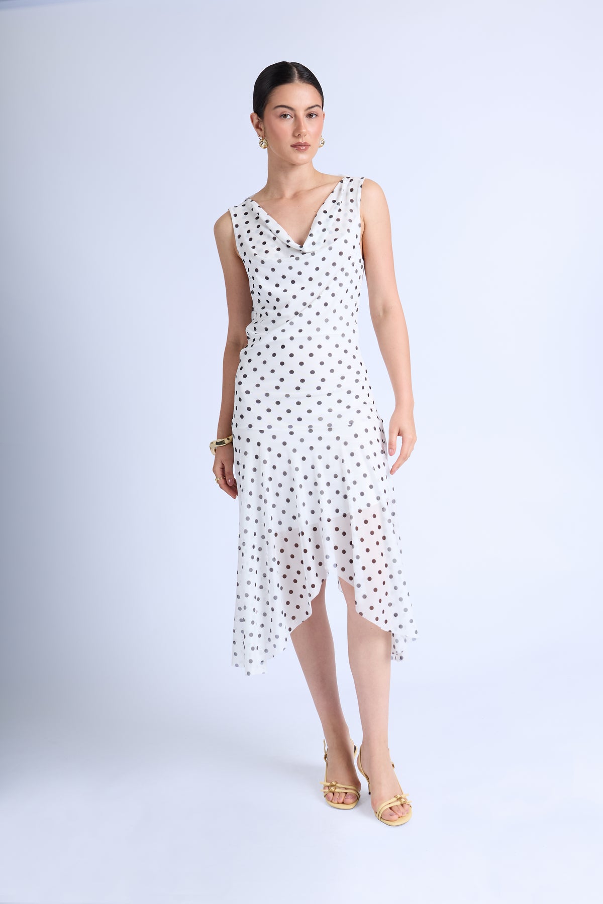 Vestido Drapeado Polka Dots - Perla