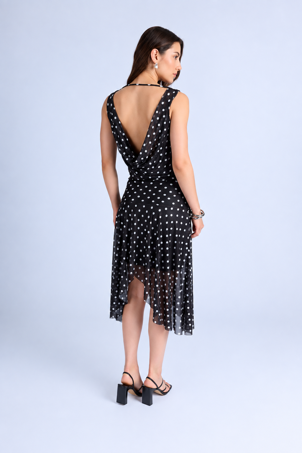 Vestido Drapeado Polka Dots - Negro