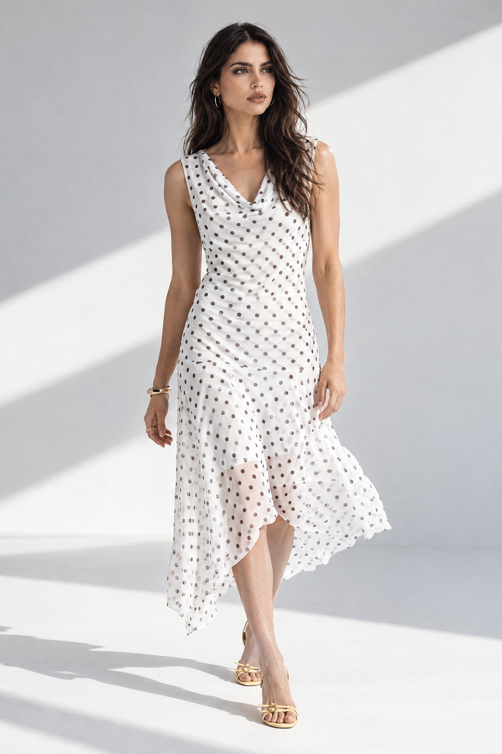 Vestido Drapeado Polka Dots - Perla