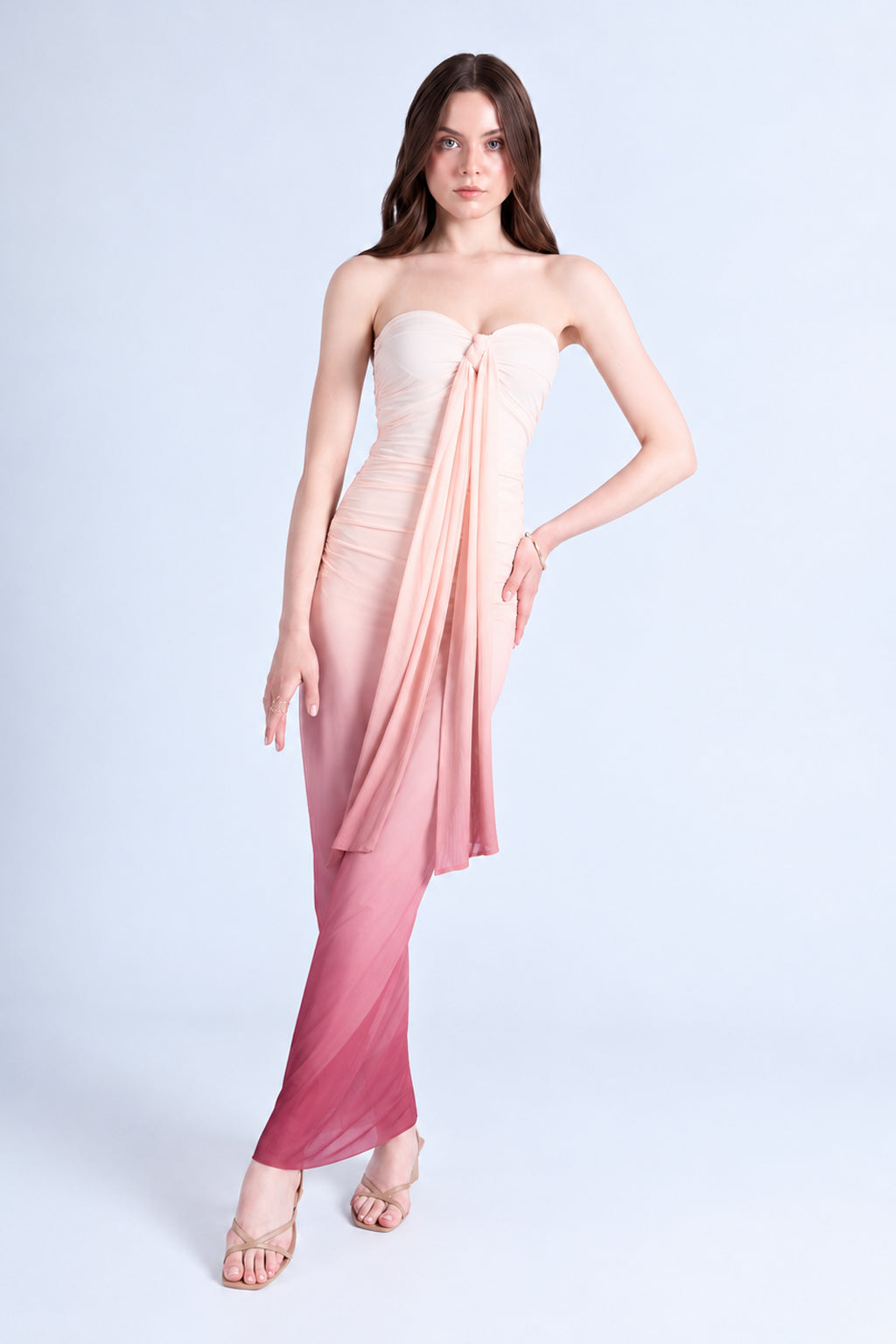Vestido Mesh Strapless - Rosado