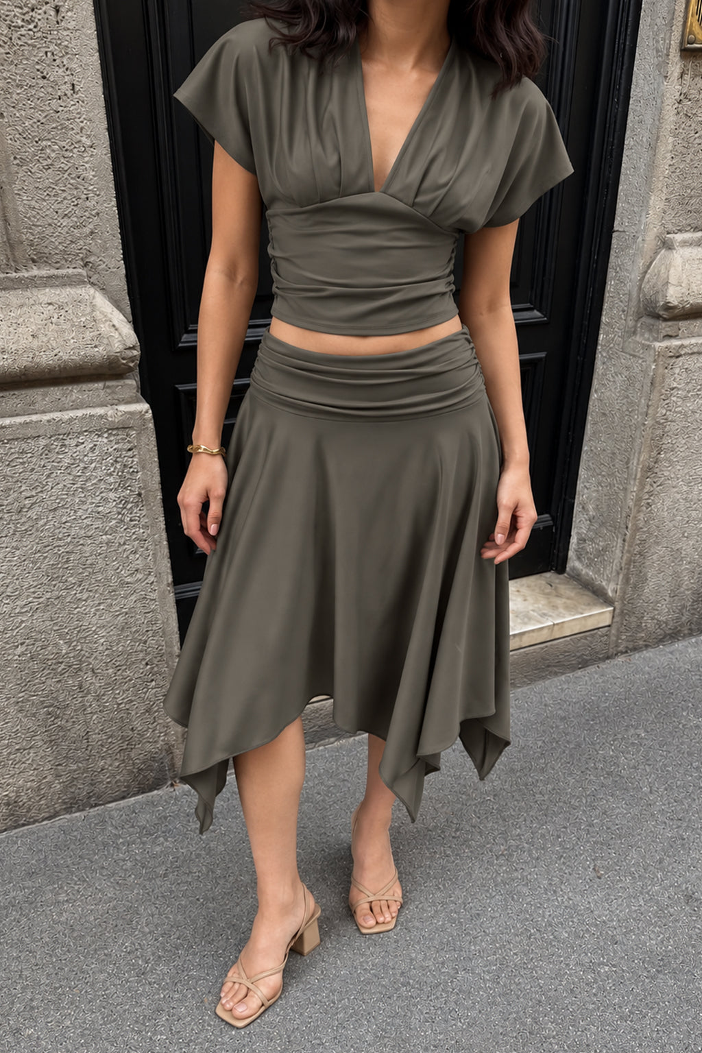 Falda Midi Irregular - Verde Musgo