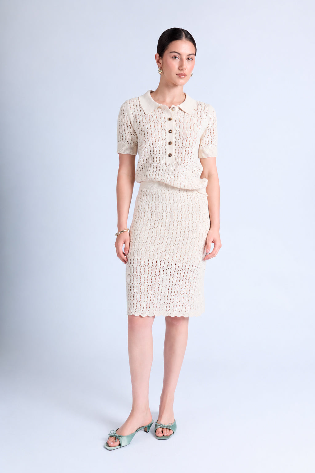 Top Knit Pique Botones - Beige