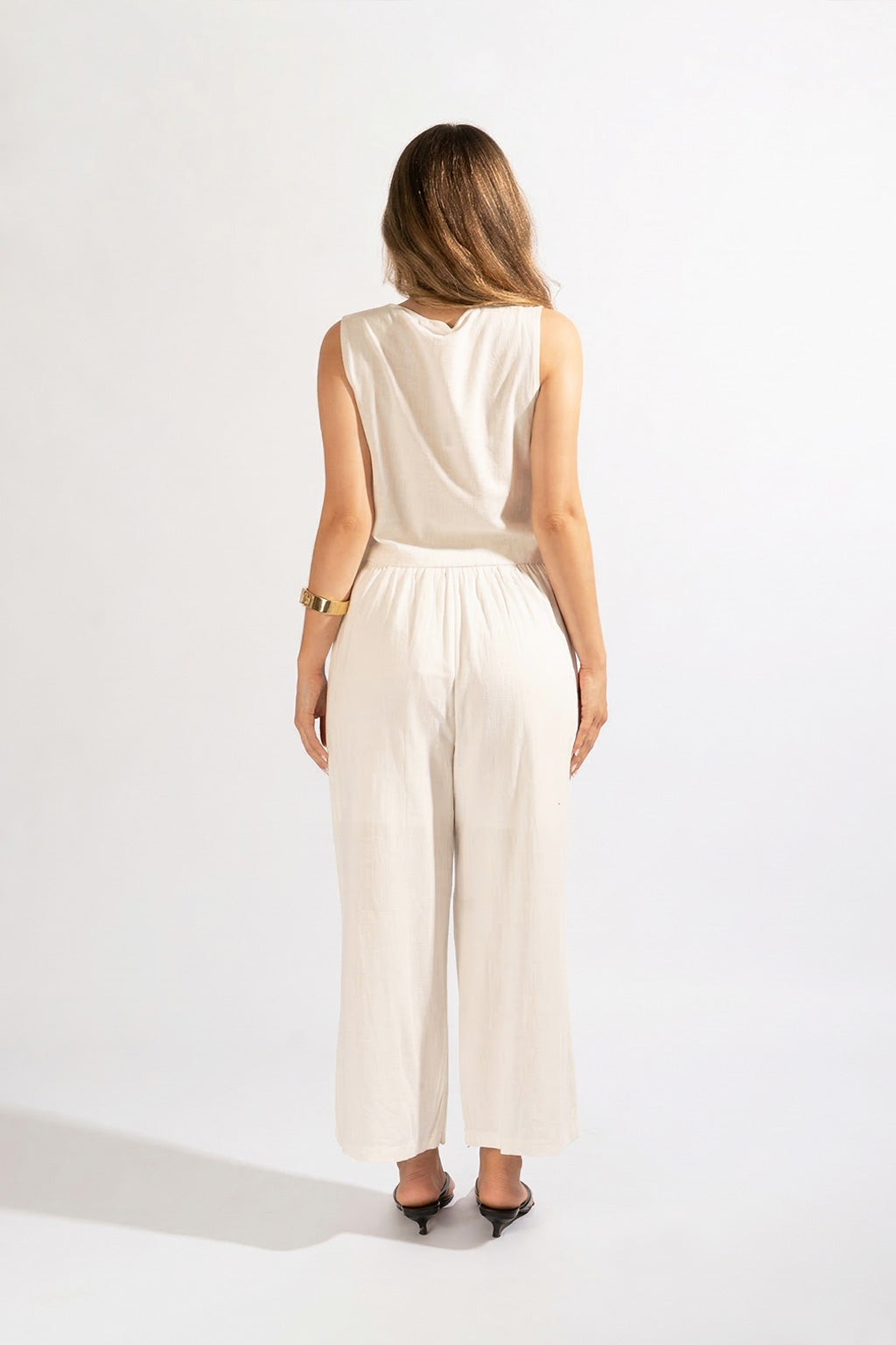 Pantalón Lino Bordado - Blanco