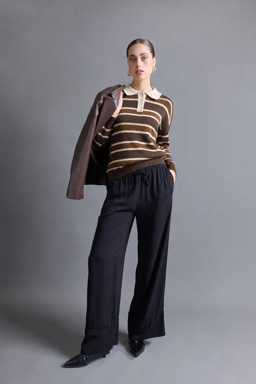 Sweater Camisero a Rayas - Marrón con Chocolate