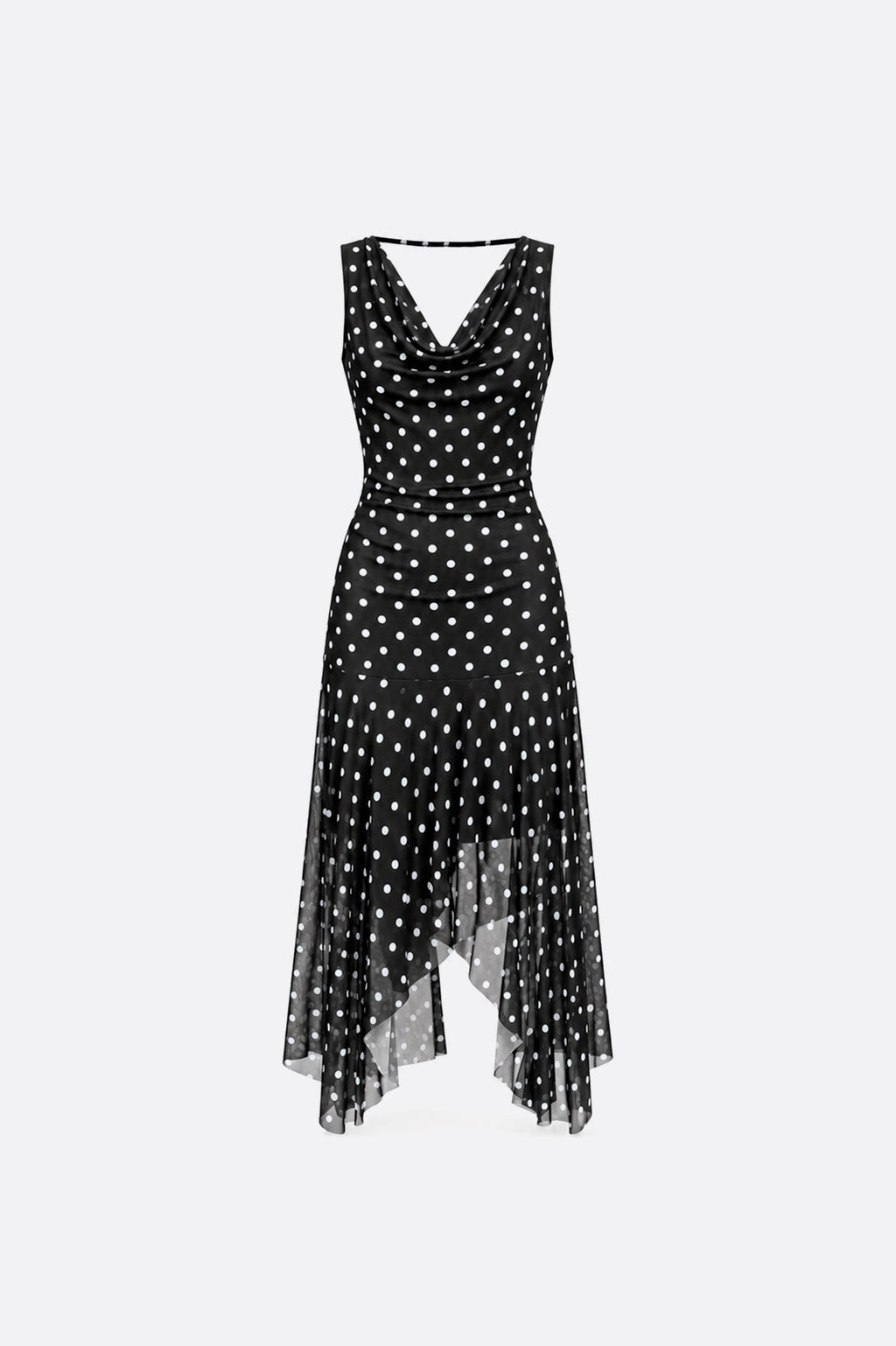 Vestido Drapeado Polka Dots - Negro