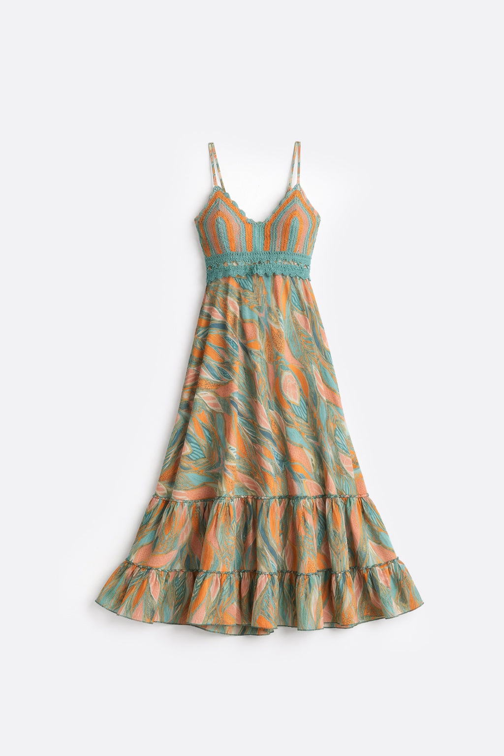 Vestido Largo Bordado - Verde Agua