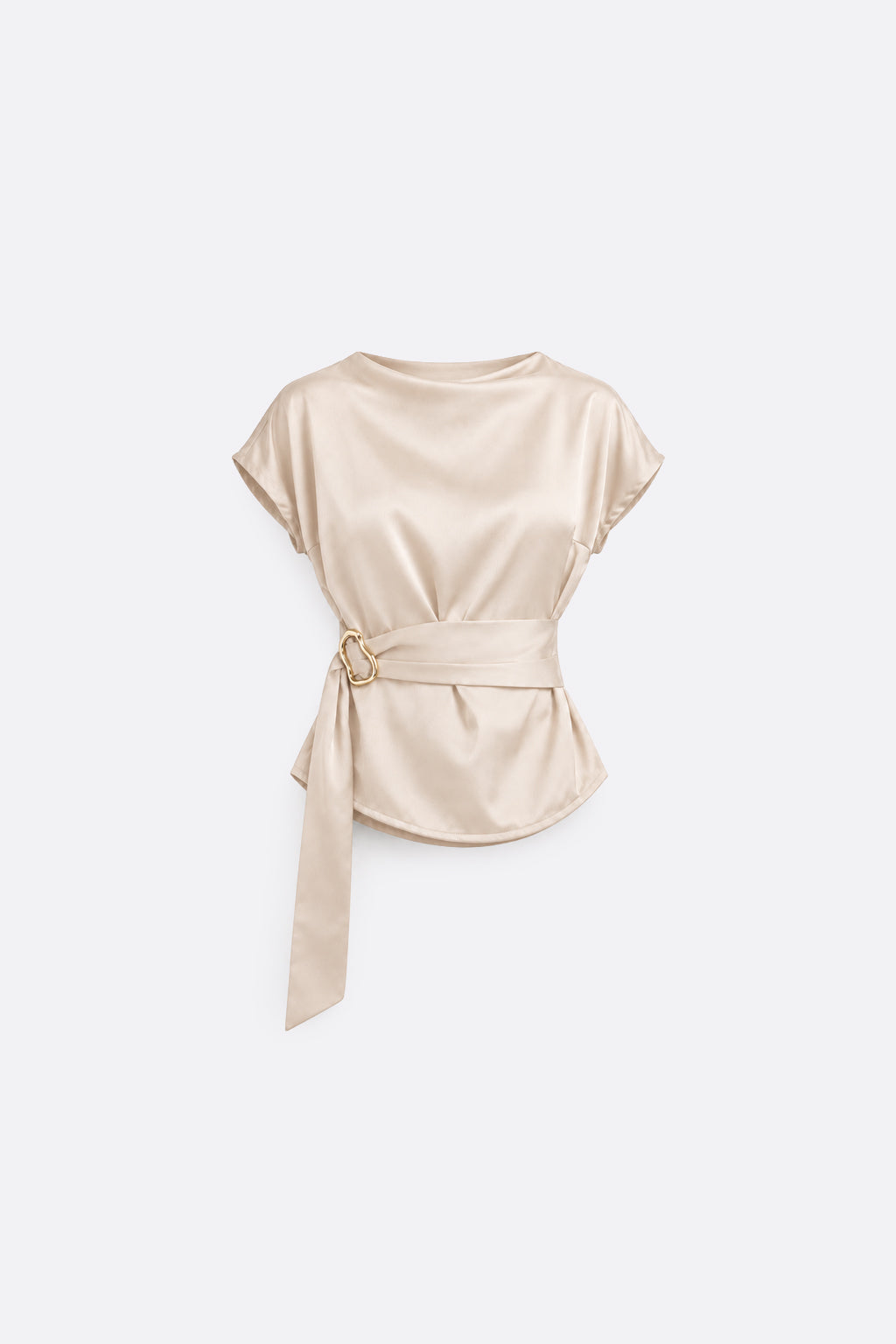 Blusa Cuello Alto con Cinturón - Beige