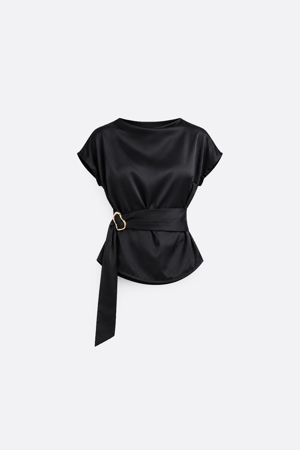 Blusa Cuello Alto con Cinturón - Negro