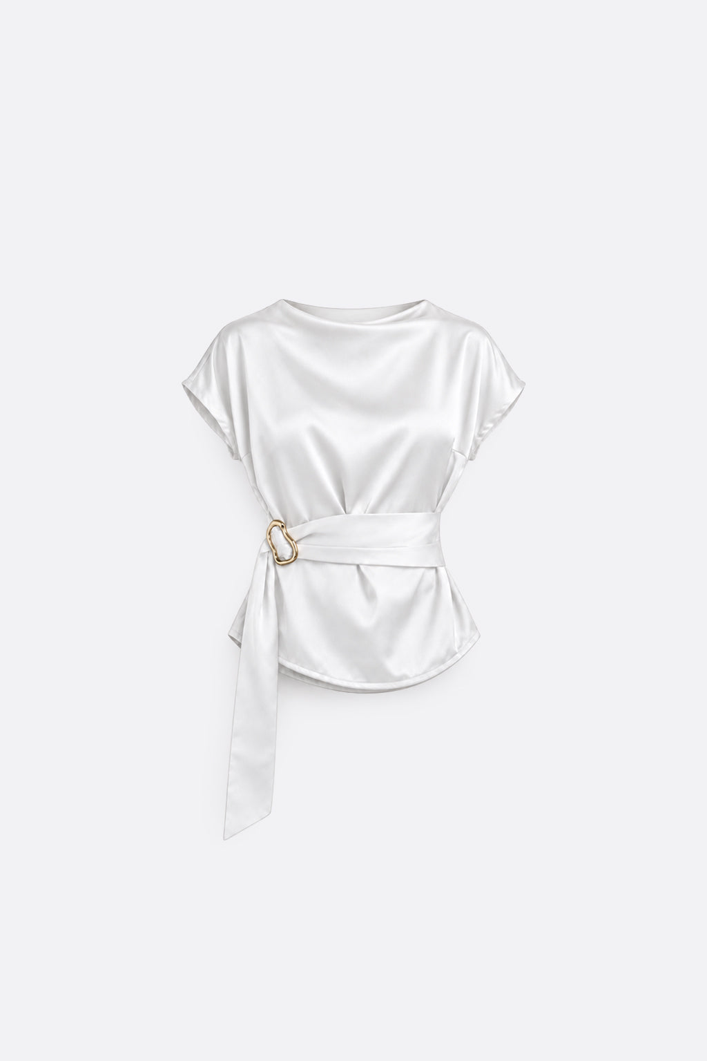 Blusa Cuello Alto con Cinturón - Perla