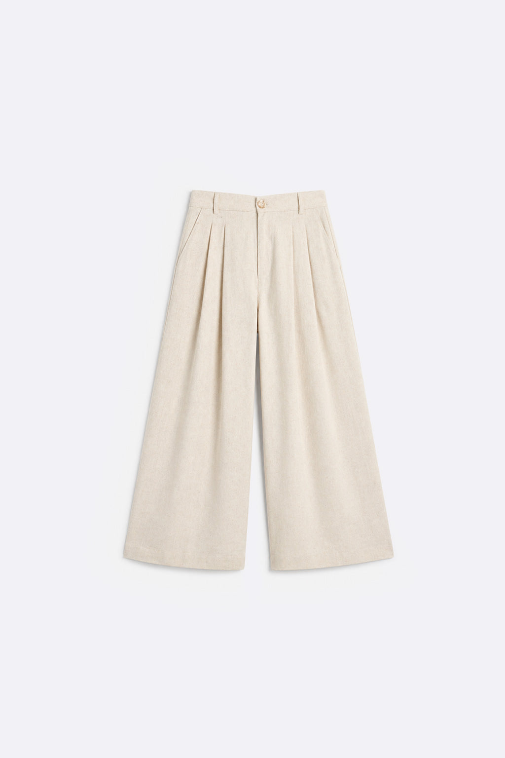 Pantalón Culotte con Pliegues - Natural
